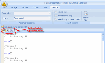 search information in ActionScripts used in Flash files