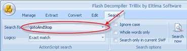 search information in ActionScripts used in Flash files