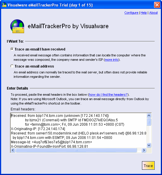 Trace an email - eMailTrackerPro