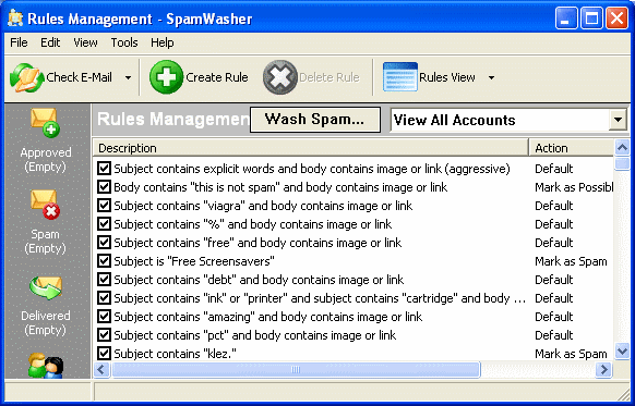 Rules Management - SpamWasher