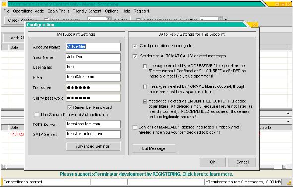 Mail Account Settings - xTerminator