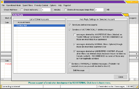 Sending Auto Reply Message - xTerminator