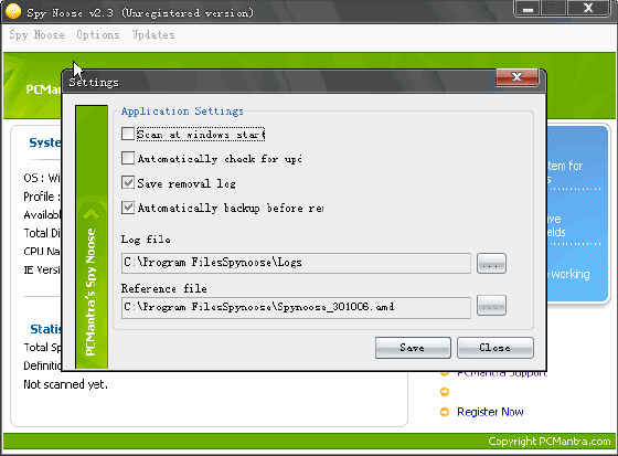 Screenshot of Application Settings
