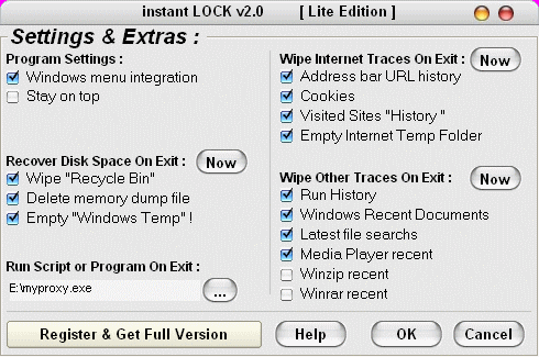 setting and extras - instant LOCK