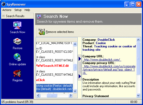 The Screenshot of SpyRemover
