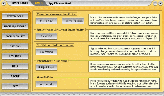 The Screenshot of SpyCleaner Gold