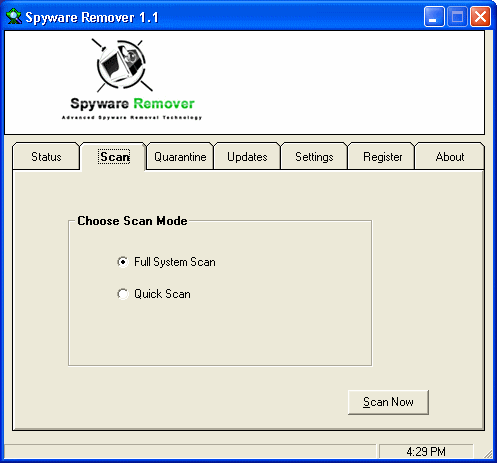 scan spyware screenshot of PAL Spyware Remover