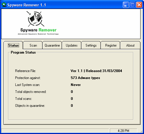 Program Status screenshot of PAL Spyware Remover