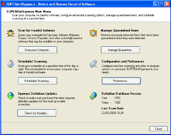 SUPERAntiSpyware - Main Interface