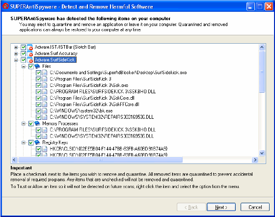 SUPERAntiSpyware - Scanning Detail