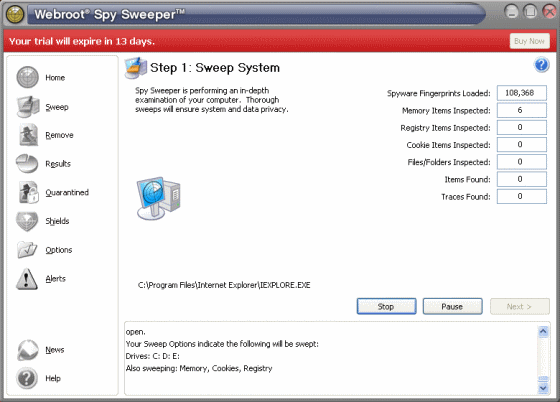 Sceenshot of Webroot Spy Sweeper