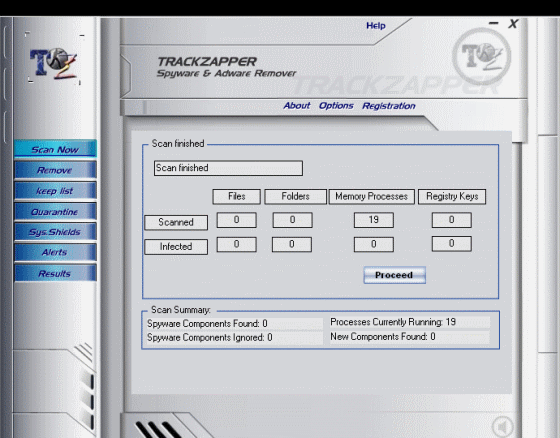 Scan Now window  of TZ Spyware-Adware Remover