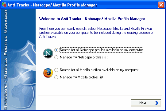 Netscape/Mozilla Profile Manager - Anti Tracks