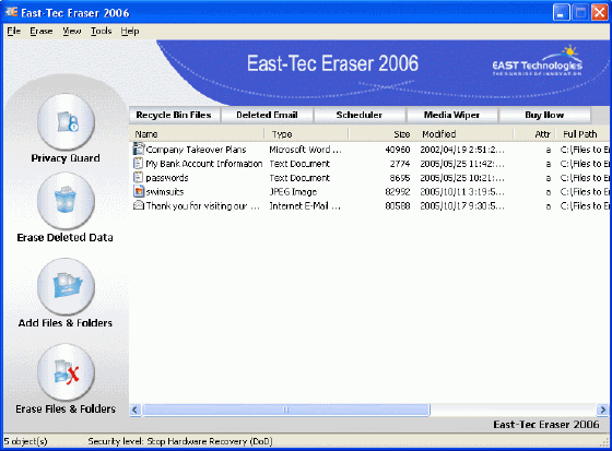 Main interface - East-Tec Eraser 2006