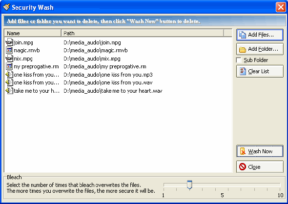 Wash files securely - Internet Tracks Washer