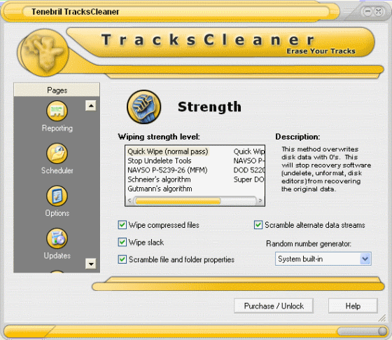 select wiping strength level - TracksCleaner