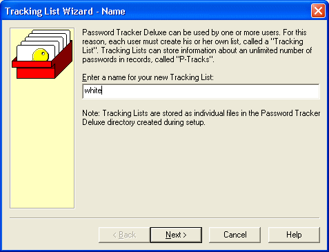 Tracking list wizard - Password Tracker Deluxe