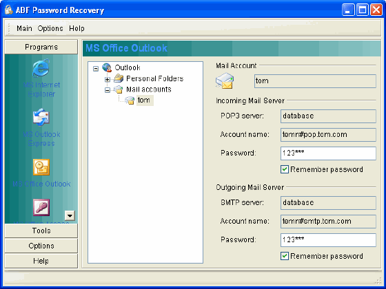 Password of MS Office Outlook - mail account