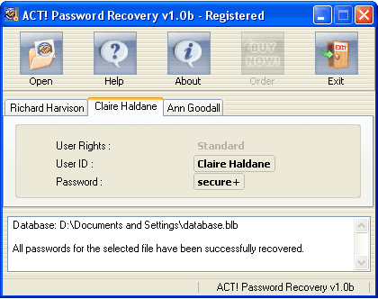 Recover database passwords - ACT Password Recovery