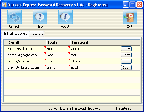 Main window - Outlook Express Password Recovery