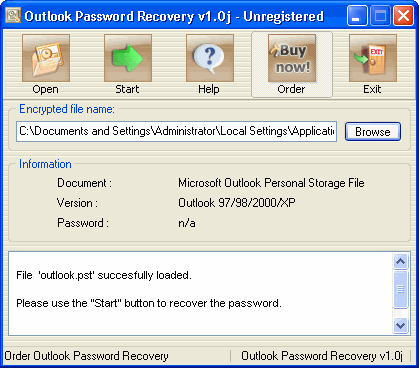 Main window - Outlook Password Recovery