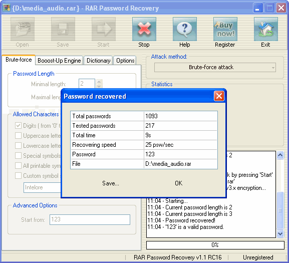 Decode RAR password - RAR Password Recovery