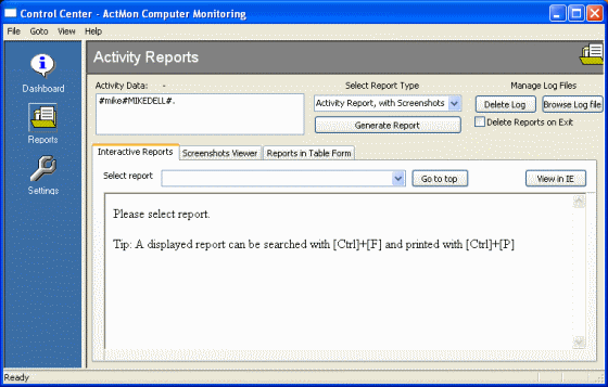 Reports function of ActMon Computer Monitoring