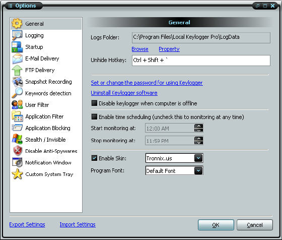 Local Keylogger Pro - Options