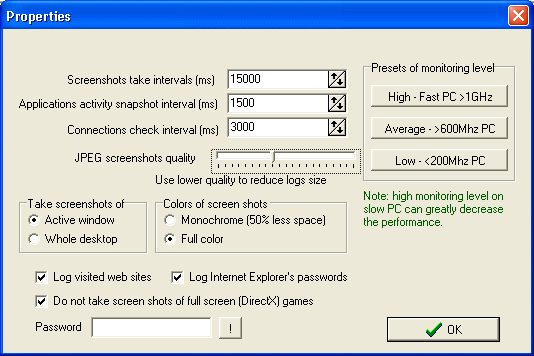 Screenshots of Spylo PC Monitor - Properties