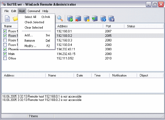 Main window - WinLock Remote Administrator