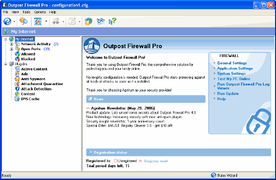 Main interface - Outpost Firewall PRO