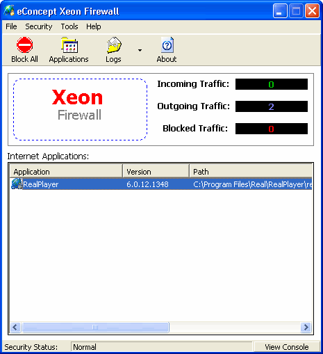 Main window - Xeon Personal Firewall