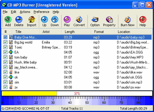 Main interface - CD MP3 Burner
