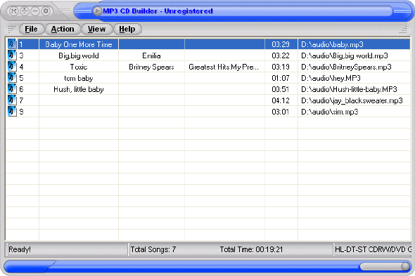 Main interface - MP3 CD Builder