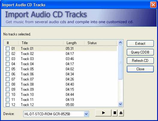 the window of importing CD tracks