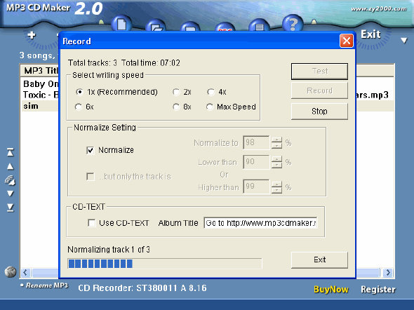 Select speed - MP3 CD Maker