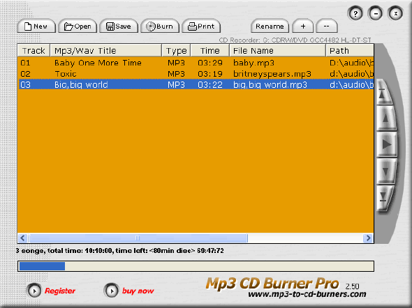 Create Song List - Mp3 to CD Burner Pro