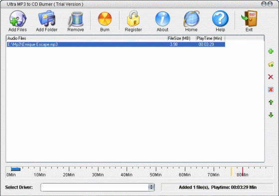 main window screenshot of Ultra MP3 to CD Burner