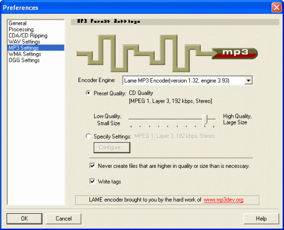 MP3 setting - Acoustica Audio Converter Pro