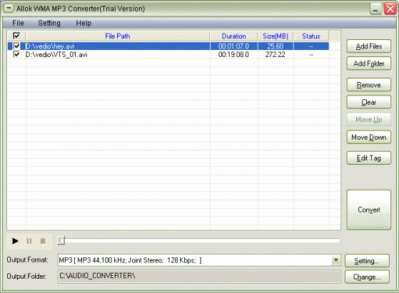 Allok WMA MP3 Converter - Main window