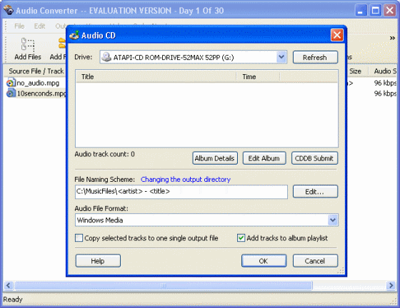 The Audio CD window of Audio Converter