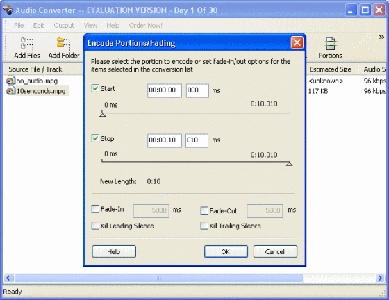 The Portions/Fading window of Audio Converter