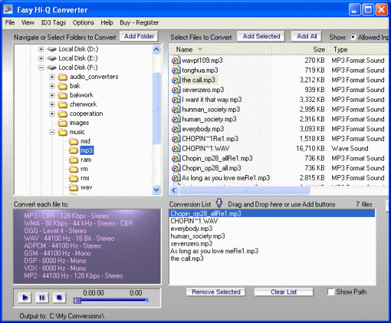 Screenshot of easy hi-q converter