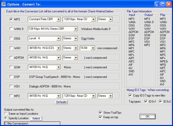 Options window of easy hi-q converter