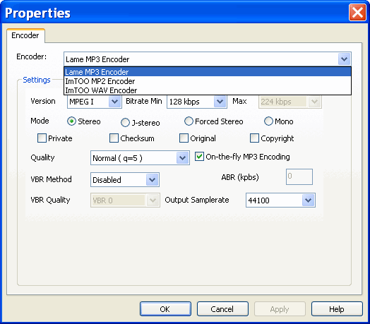 Settings - ImTOO MP3 WAV Converter