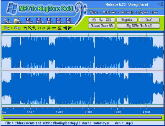 main window screenshot of MP3 To Ringtone Gold