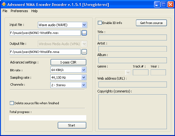 Convert audio files into WMA