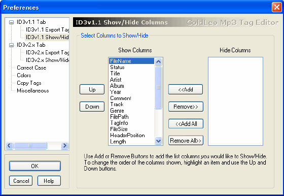 Preferences of GoldLeo MP3 Tag Editor