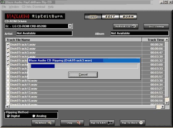CD ripping screenshot of RipEditBurn