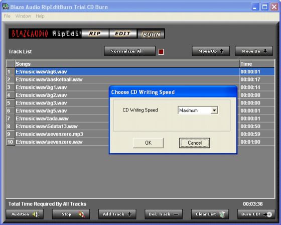 CD burning screenshot of RipEditBurn